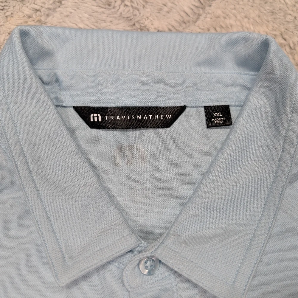 Travis Mathew Shirt Mens XXL Blue Light Kalama Cove Golf Polo Casual Cotton